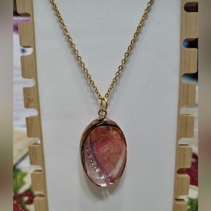NWT Beautiful Reversible Pink Abalone Shell Pendant Necklace 18" Chain